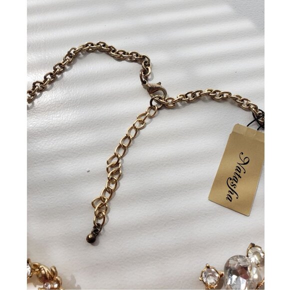 BNWT Statement Necklace Crystal Waterfall Gold Bib necklace, Lead free - Picture 4 of 12